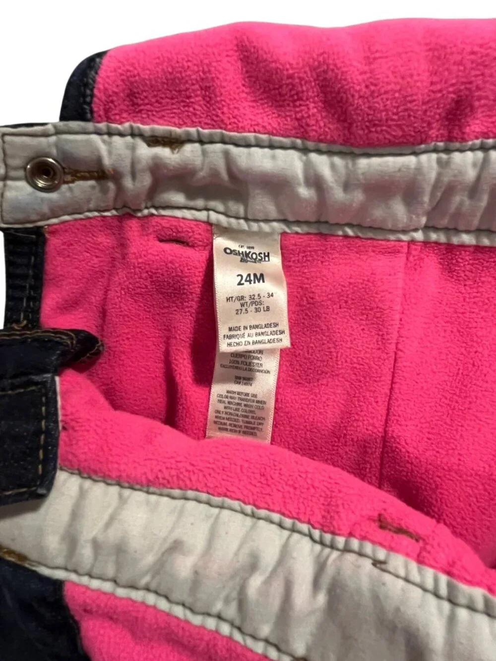 OshKosh B'gosh Girls 24 Month Denim Overalls Pink Fleece Lining